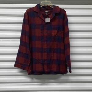 Nordstrom Pajama Top Shirt Women Medium Pink Blue Flannel Long Sleeve Sleepwear